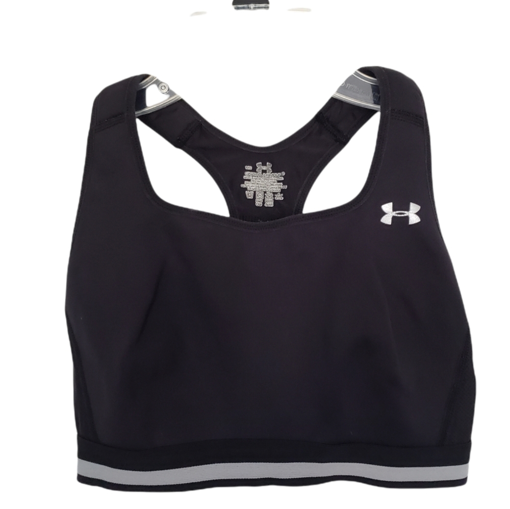 Under Armour Women’s Crossback Medium Impact Halter Black Sports Bra Size Small